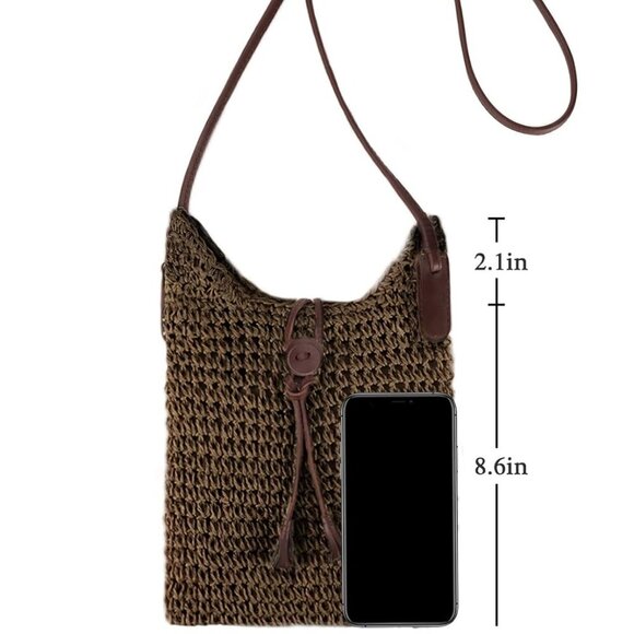 Womens Small Straw Crossbody Bag Handwoven Beach Shoulder Bag Handbag Purse with - Picture 4 of 6